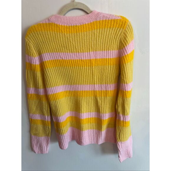 Pieces x ASOS Pastel Striped Sweater Small Yellow Orange Pink Scoop Neck - Picture 5 of 5